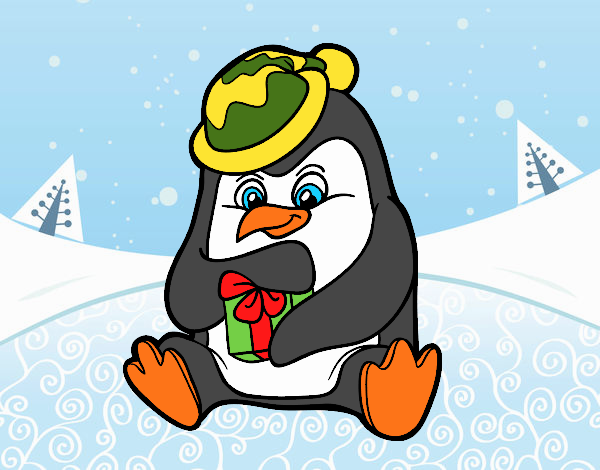 Desenho Um pinguim com um presente de Natal pintado por ImShampoo