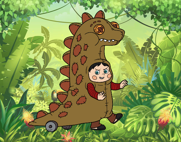 Criança vestida como um dinossauro