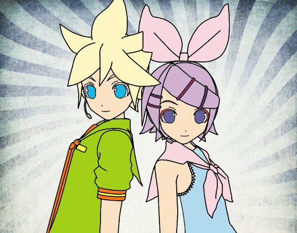 Desenho Len e Rin Kagamine Vocaloid pintado por ThaySilvaa
