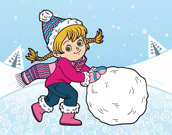 Desenho Pequena garota com grande bola de neve pintado por Keithy 