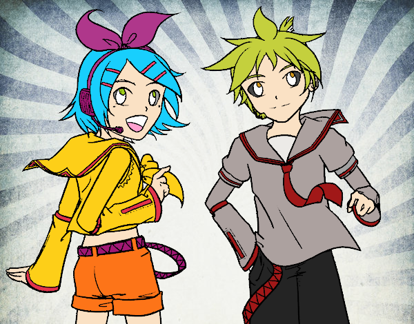 Desenho Rin y Len Kagamine Vocaloid pintado por kallissa