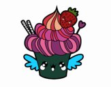 Desenho Cupcake kawaii com morango pintado por vivihsanto