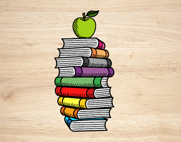 Desenho Livros e maçã pintado por NdPraFazer