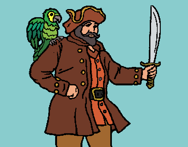 Desenho Pirata com um papagaio pintado por Craudia