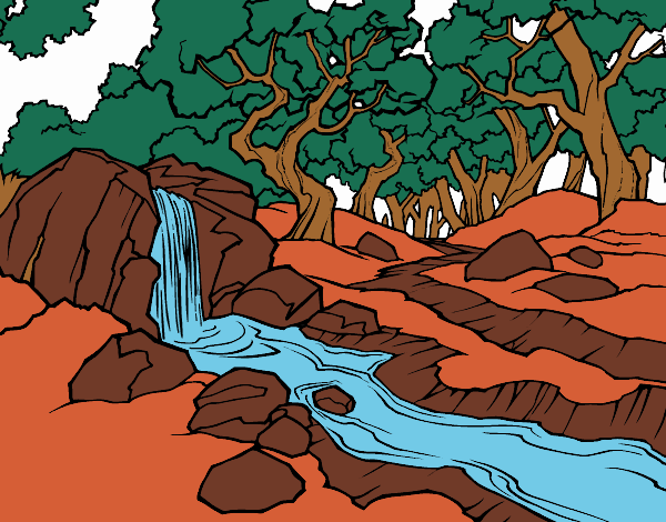 Desenho Paisagem da floresta com um rio pintado por vivihsanto