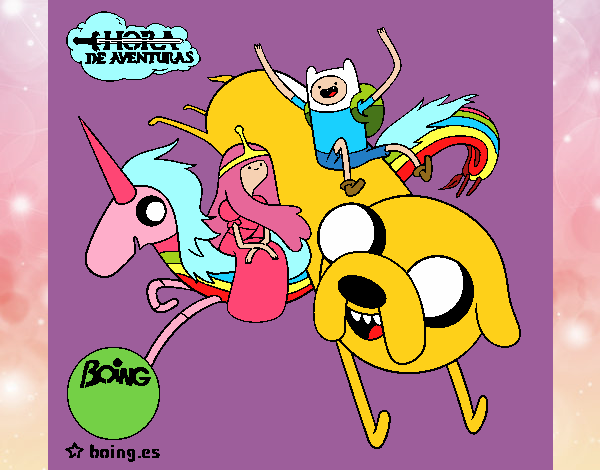 Desenho Jake, Finn, Princesa Bubblegum e Rainbow Lady pintado por RENE