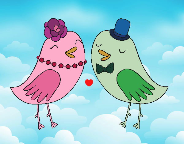 Desenho Pássaros de casamento pintado por Natani