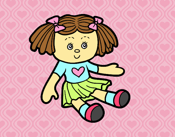 Desenho de Menina com boneca pintado e colorido por Colorir123 o dia 27 de  Março do 2016