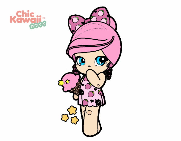 Desenho de Menina kawaii com sorvete para Colorir - Colorir.com