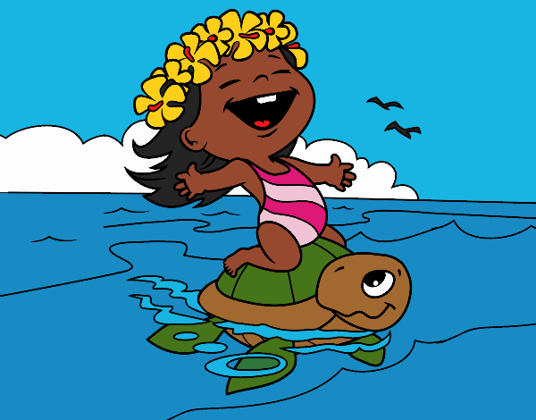 Menina com tartaruga marinha