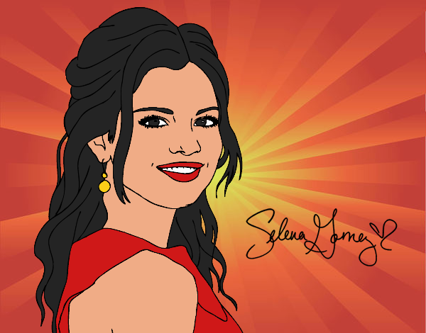Desenho Selena Gomez com cabelo encaracolado pintado por Craudia