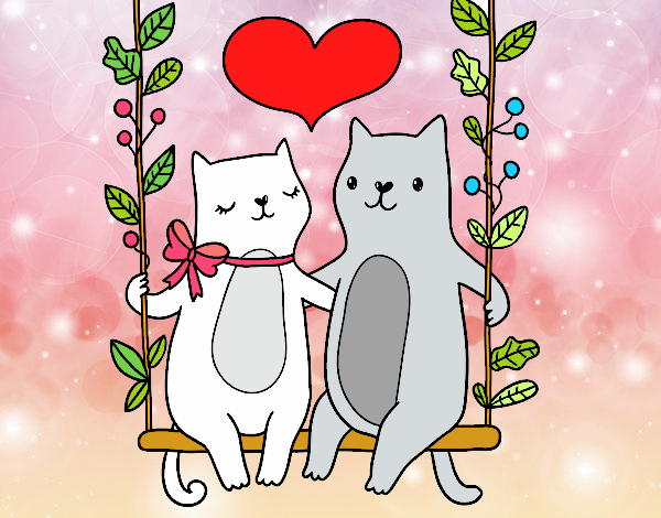 Desenho de Gatos apaixonados pintado e colorido por Gaivotasl o dia 04 de  Junho do 2013