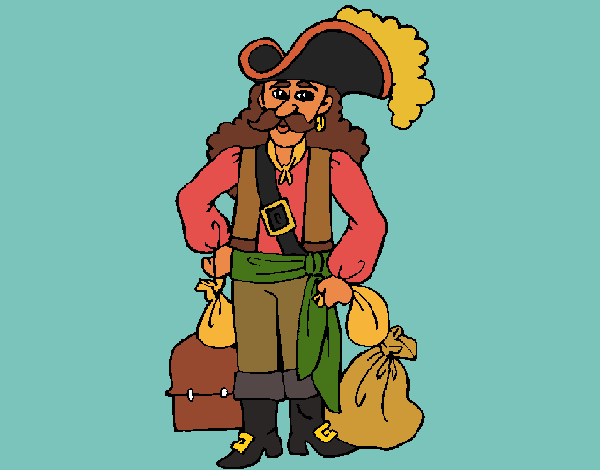 Desenho Pirata com sacos de ouro pintado por Craudia