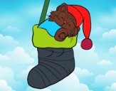 Gatinho dormindo em uma meia de Natal