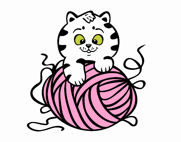 Desenho de Gato com un novelo de lã para Colorir - Colorir.com