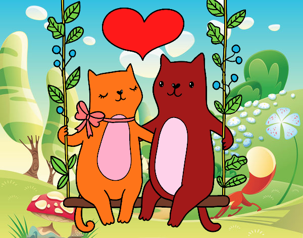 Desenho de Gatos apaixonados pintado e colorido por Imshampoo o dia 13 de  Fevereiro do 2013
