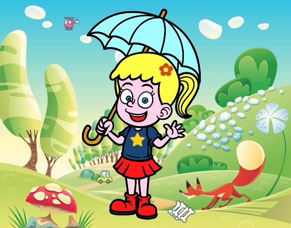 Uma menina com um guarda-chuva