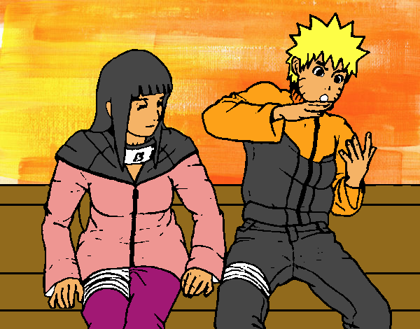 Desenho de Hinata e Naruto pintado e colorido por Usuário não