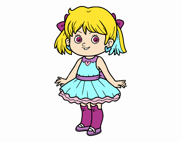 Desenho de Menina com vestido moderno pintado e colorido por