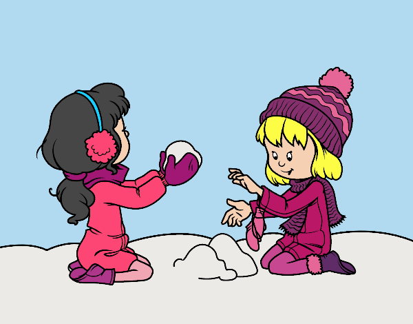 Meninas que jogam com neve