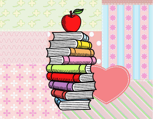 a pilha de livros e uma maçã