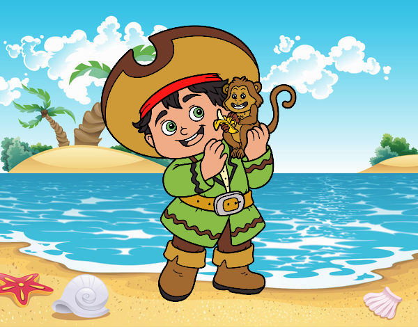 Menino do pirata e seu macaco