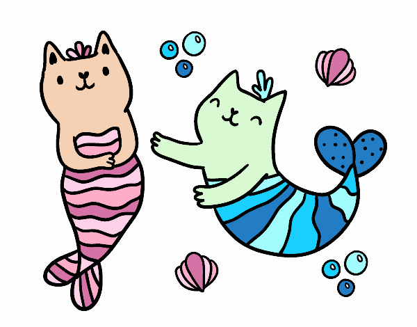 os gatos sereia rosa e azul