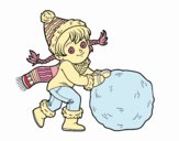 Pequena garota com grande bola de neve