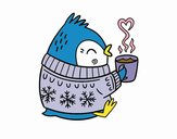 Pequeno passarinho com um chá