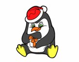 Um pinguim com um presente de Natal