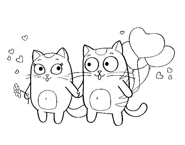 Desenho de Amor de gatos para Colorir