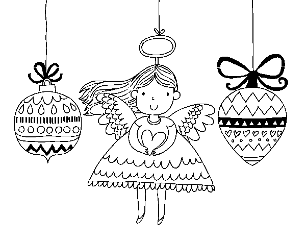 Desenho de Anjo e enfeites de Natal para Colorir