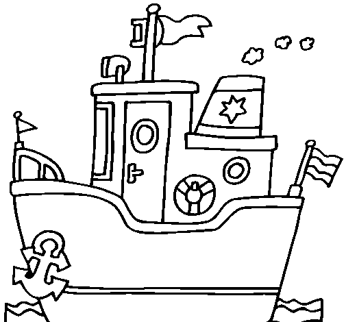Desenho de Barco com âncora para Colorir