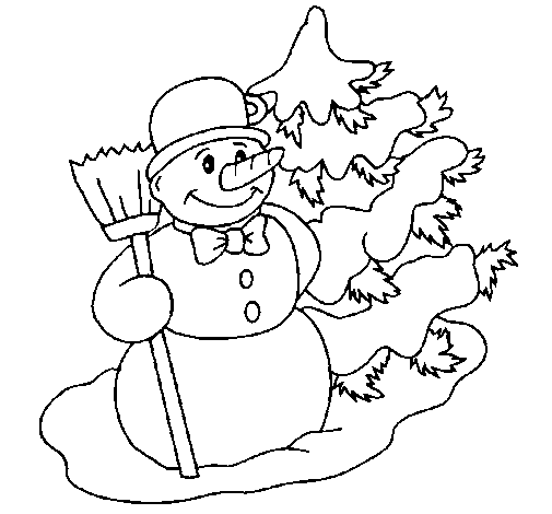 Desenho de Boneco de neve e árvore de natal para Colorir