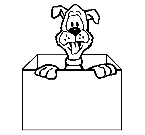 Desenho de Cão dentro da caixa para Colorir
