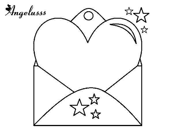 Desenho de Carta com coração para Colorir