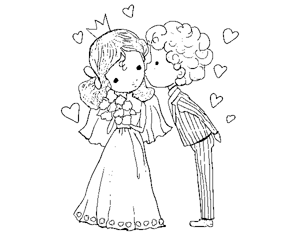 Desenho de Casamento do príncipe e da princesa para Colorir