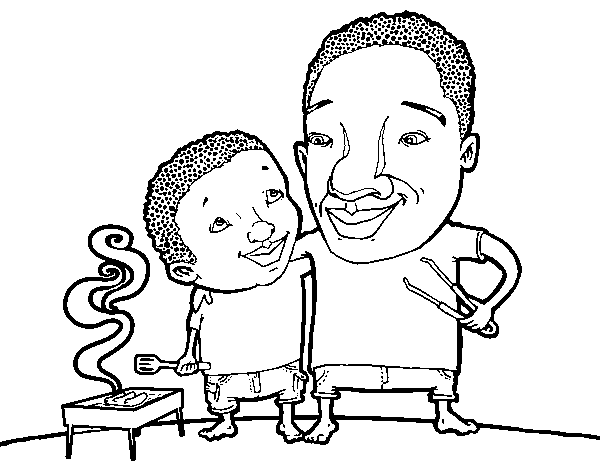 Desenho de Churrasco com pai para Colorir