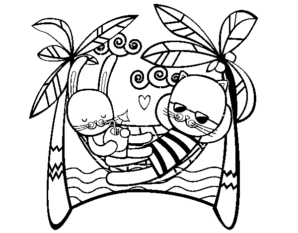 Desenho de Coelhos em redes de descanso para Colorir