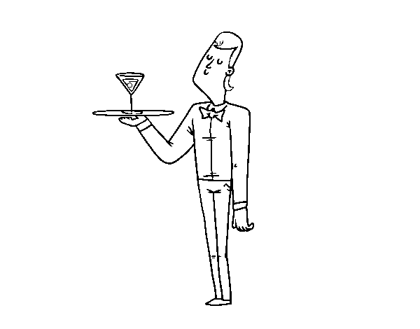 Desenho de Empregado de mesa com cocktail para Colorir