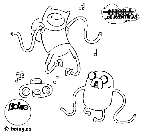 Desenho de Finn e Jake ouvir música para Colorir