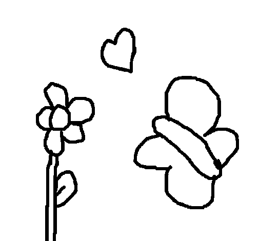 Desenho de Flor, borboleta e coração para Colorir