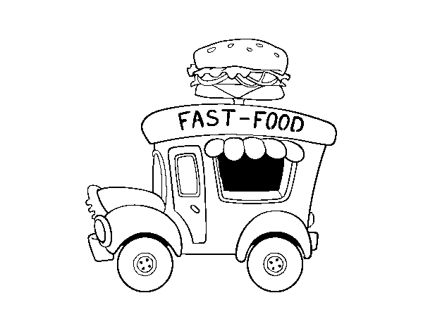 Desenho de Food truck de hambúrgueres para Colorir