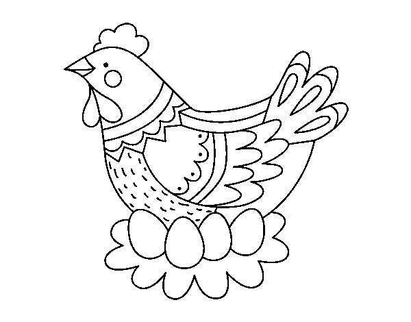 Desenho de Galinha com ovos de Páscoa para Colorir