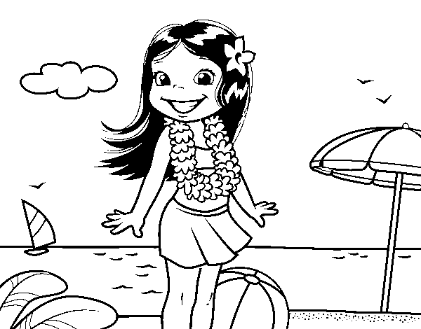 Desenho de Garota na praia para Colorir