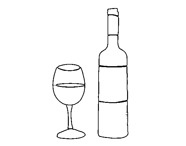 Desenho de Garrafa de vinho e copo para Colorir