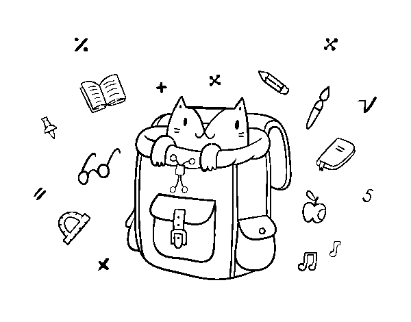 Desenho de Gato em uma mochila para Colorir