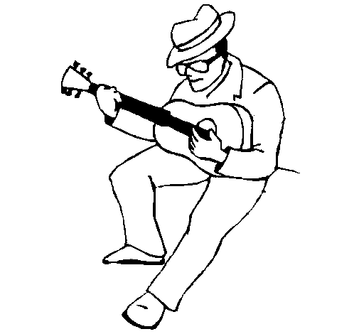 Desenho de Guitarrista com chapéu para Colorir