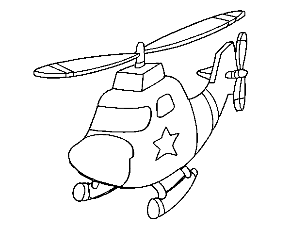 Desenho de Helicoptero com uma estrela para Colorir