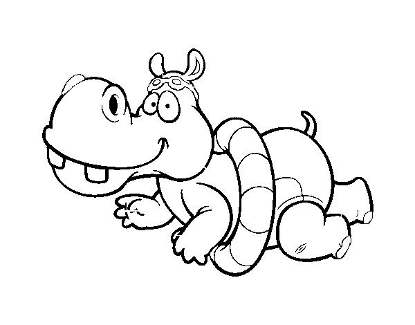 Desenho de Hipopótamo natação para Colorir